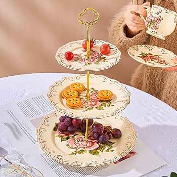 Amazon｜ケーキスタンド ローズ柄 バラ柄 浮き彫り 果物収納